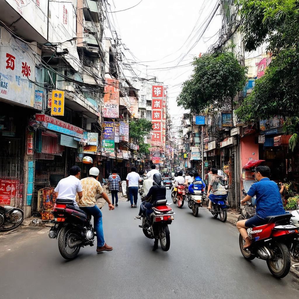 Khung cảnh một góc phố Đông Các Đống Đa Hà Nội với nhiều người và xe cộ